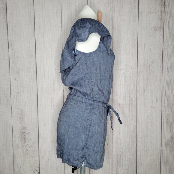 Loft NWT Blue Chambray Ruffled Romper Off The Shoulder Womens Size Small - Picture 3 of 6